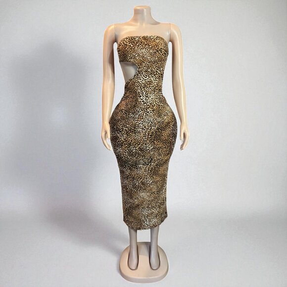 Leopard Print Strapless Midi Dress - Picture 5 of 6